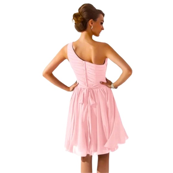 JJ HOUSE ~ Women’s Pink chiffon fully lined one-shoulder dress size 12 - Picture 1 of 9